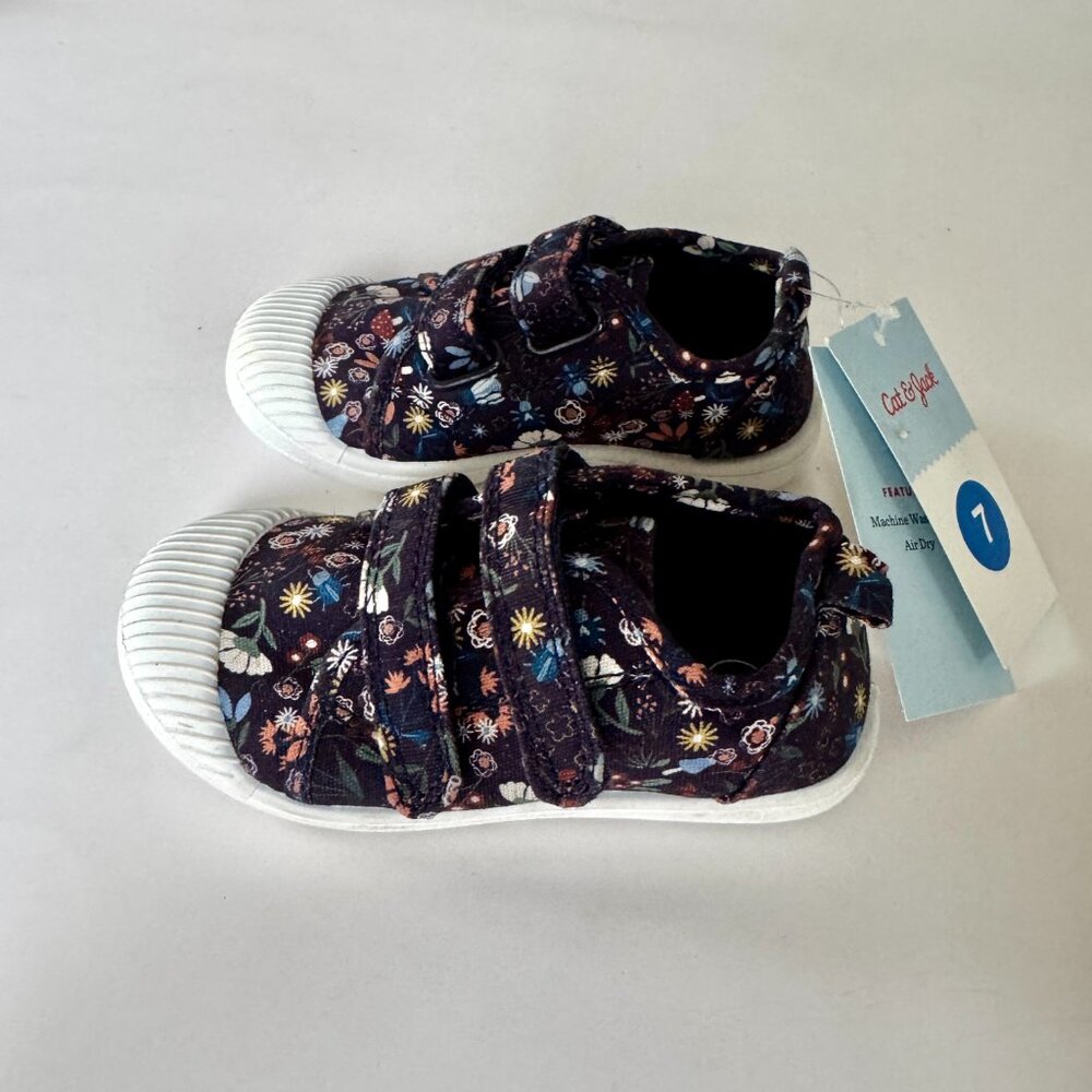 Cat & Jack Parker Sneakers | Floral, Double Velcro | Navy | Toddler 7 | NWT - Picture 2 of 5